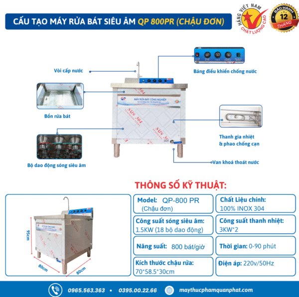Máy rửa bát sóng siêu âm QP 800PR